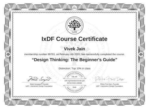 Design Thinking: The Beginner's Guide certificate