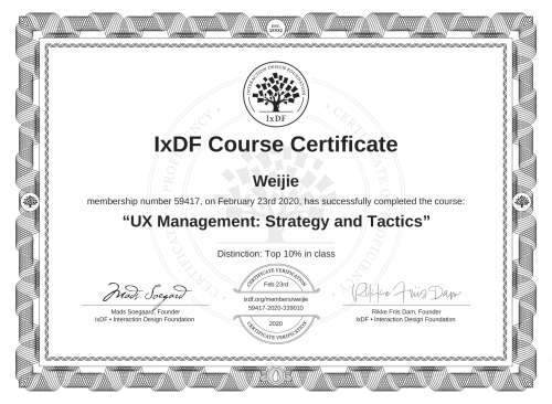 UX Management: Strategy and Tactics certificate