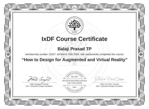 How to Design for Augmented and Virtual Reality certificate