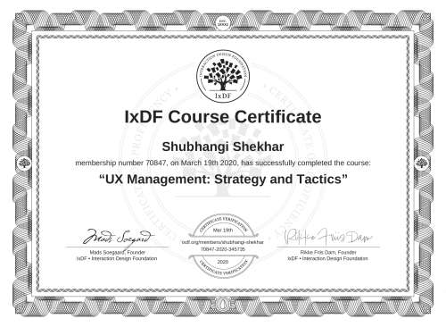 UX Management: Strategy and Tactics certificate