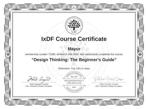 Design Thinking: The Beginner's Guide certificate