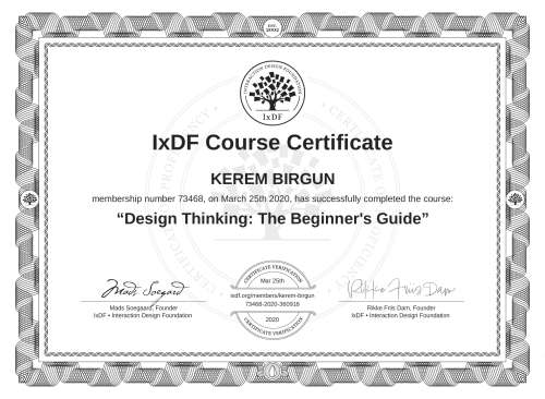 Design Thinking: The Beginner's Guide certificate