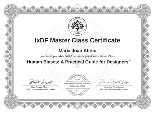 Human Biases: A Practical Guide for Designers certificate