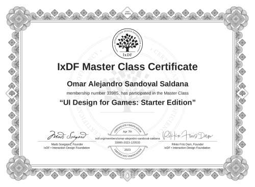 UI Design for Games: Starter Edition certificate