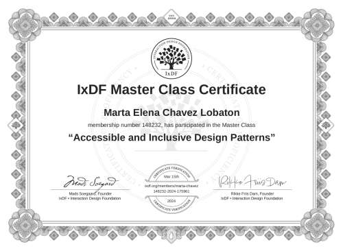 Accessible and Inclusive Design Patterns certificate