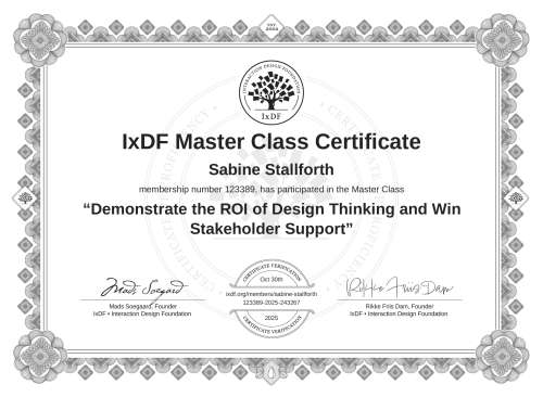 Demonstrate the ROI of Design Thinking and Win Stakeholder Support certificate
