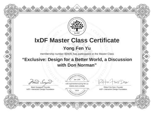 Exclusive: Design for a Better World, a Discussion with Don Norman certificate