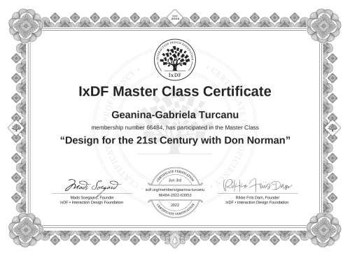 Design for the 21st Century with Don Norman certificate