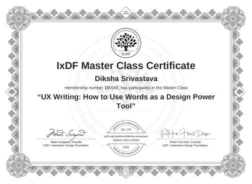 UX Writing: How to Use Words as a Design Power Tool certificate