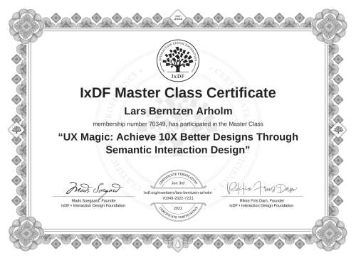 UX Magic: Achieve 10X Better Designs Through Semantic Interaction Design certificate