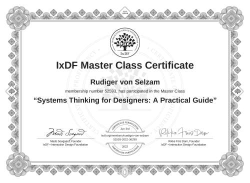 Systems Thinking for Designers: A Practical Guide certificate