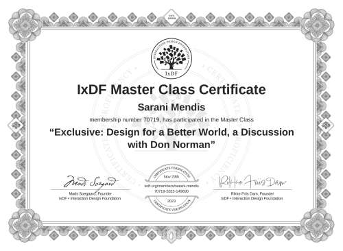 Exclusive: Design for a Better World, a Discussion with Don Norman certificate