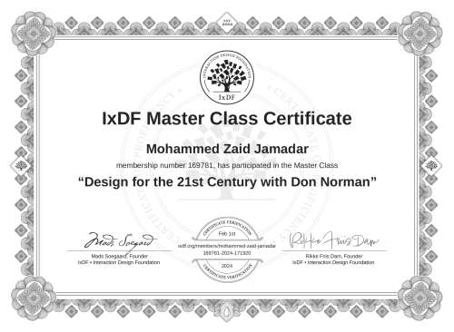 Design for the 21st Century with Don Norman certificate