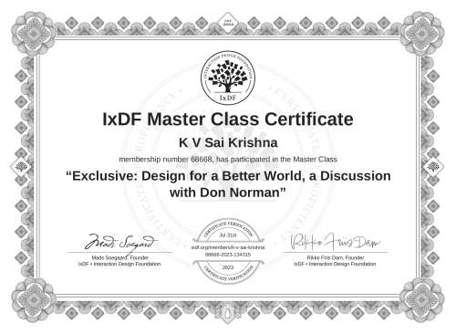 Exclusive: Design for a Better World, a Discussion with Don Norman certificate