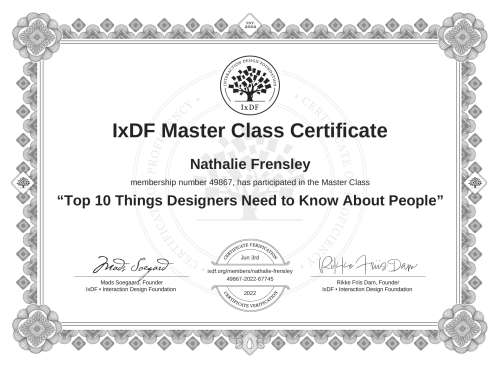 Top 10 Things Designers Need to Know About People certificate