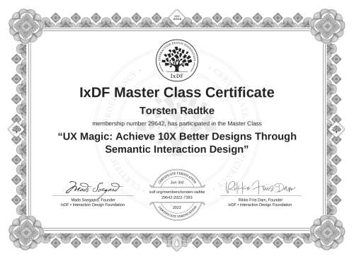 UX Magic: Achieve 10X Better Designs Through Semantic Interaction Design certificate