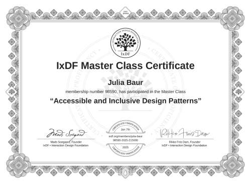 Accessible and Inclusive Design Patterns certificate