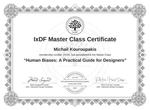 Human Biases: A Practical Guide for Designers certificate