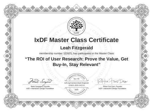 The ROI of User Research: Prove the Value, Get Buy-In, Stay Relevant certificate