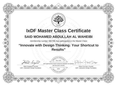 Innovate with Design Thinking: Your Shortcut to Results certificate