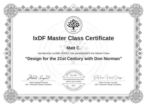 Design for the 21st Century with Don Norman certificate