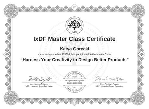 Harness Your Creativity to Design Better Products certificate