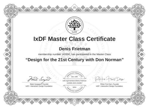 Design for the 21st Century with Don Norman certificate