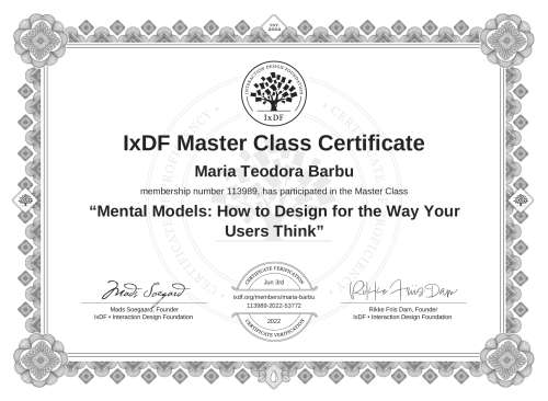 Mental Models: How to Design for the Way Your Users Think certificate