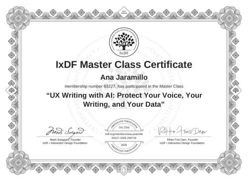 UX Writing with AI: Protect Your Voice, Your Writing, and Your Data certificate