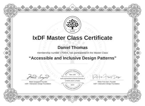 Accessible and Inclusive Design Patterns certificate