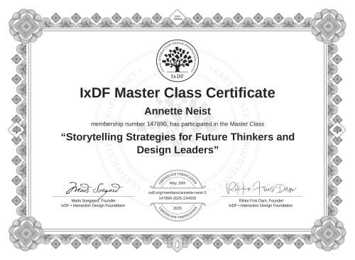Storytelling Strategies for Future Thinkers and Design Leaders certificate