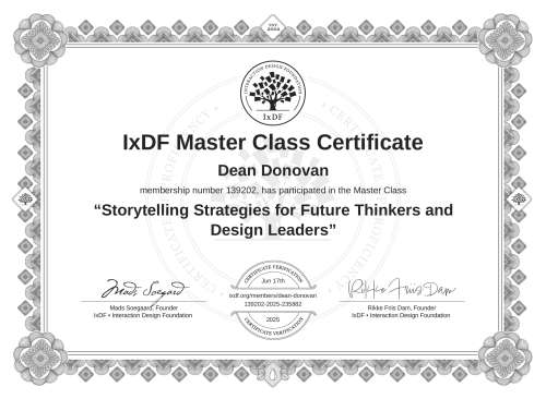 Storytelling Strategies for Future Thinkers and Design Leaders certificate