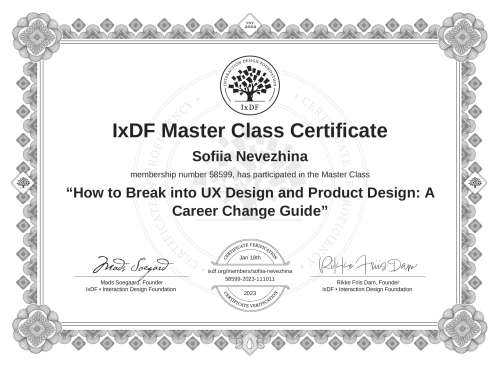 How to Break into UX Design and Product Design: A Career Change Guide certificate