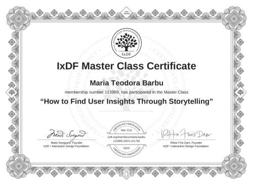 How to Find User Insights Through Storytelling certificate