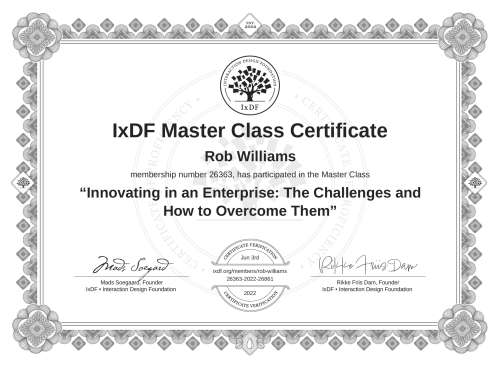 Innovating in an Enterprise: The Challenges and How to Overcome Them certificate