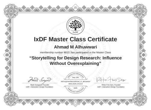 Storytelling for Design Research: Influence Without Overexplaining certificate