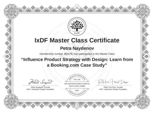 Influence Product Strategy with Design: Learn from a Booking.com Case Study certificate