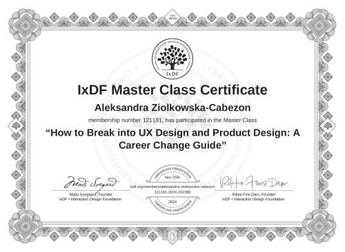 How to Break into UX Design and Product Design: A Career Change Guide certificate