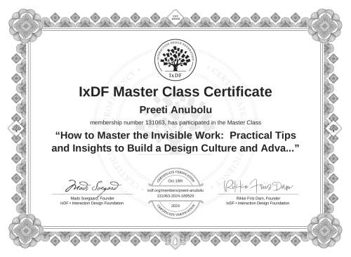 How to Master the Invisible Work:  Practical Tips and Insights to Build a Design Culture and Advance Your Career certificate