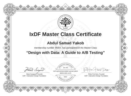Design with Data: A Guide to A/B Testing certificate