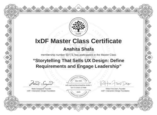 Storytelling That Sells UX Design: Define Requirements and Engage Leadership certificate