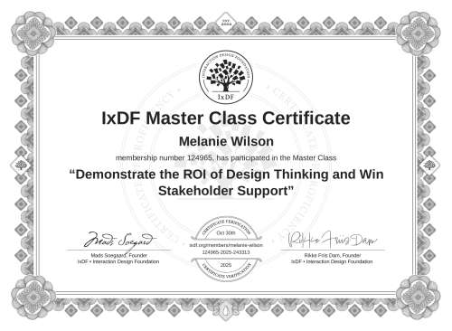 Demonstrate the ROI of Design Thinking and Win Stakeholder Support certificate