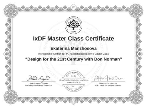 Design for the 21st Century with Don Norman certificate