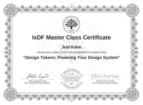 Design Tokens: Powering Your Design System certificate