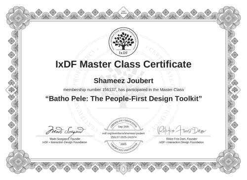 Batho Pele: The People-First Design Toolkit certificate