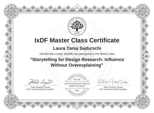 Storytelling for Design Research: Influence Without Overexplaining certificate