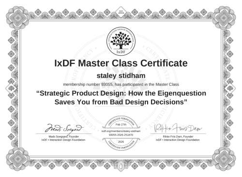 Strategic Product Design: How the Eigenquestion Saves You from Bad Design Decisions certificate