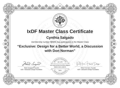 Exclusive: Design for a Better World, a Discussion with Don Norman certificate