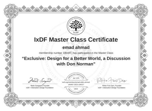 Exclusive: Design for a Better World, a Discussion with Don Norman certificate