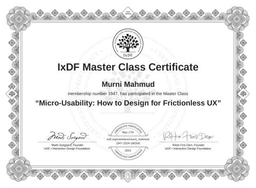 Micro-Usability: How to Design for Frictionless UX certificate